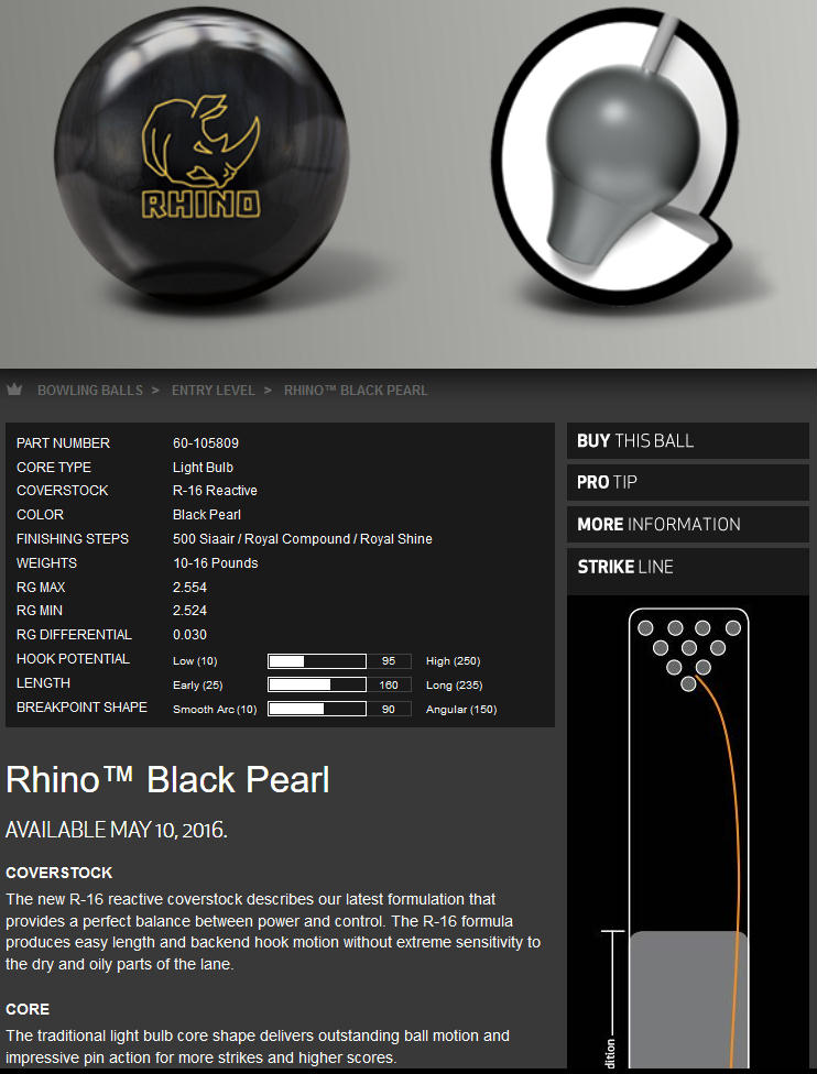 Team Sports Brunswick Rhino Black Pearl Bowling Ball Sporting Goods